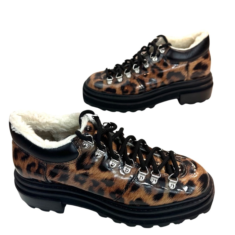 Schutz Women Lucille Faux Shearling Lined loafer platform Size:6.5 Animal print